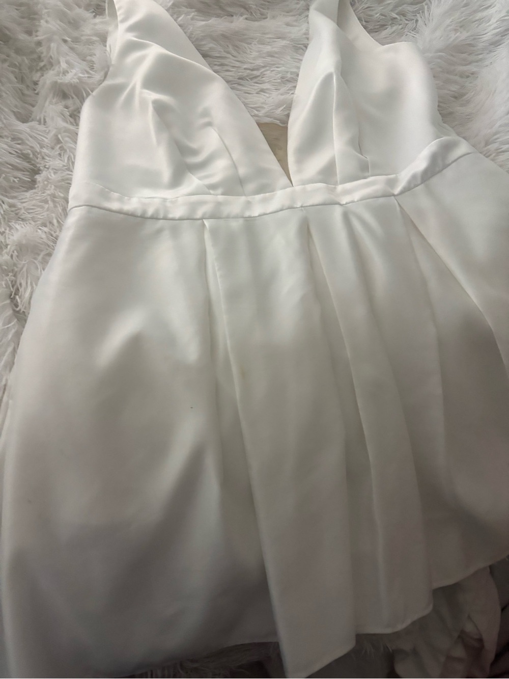 V-Neck Satin Mini Dress in White Marilyn